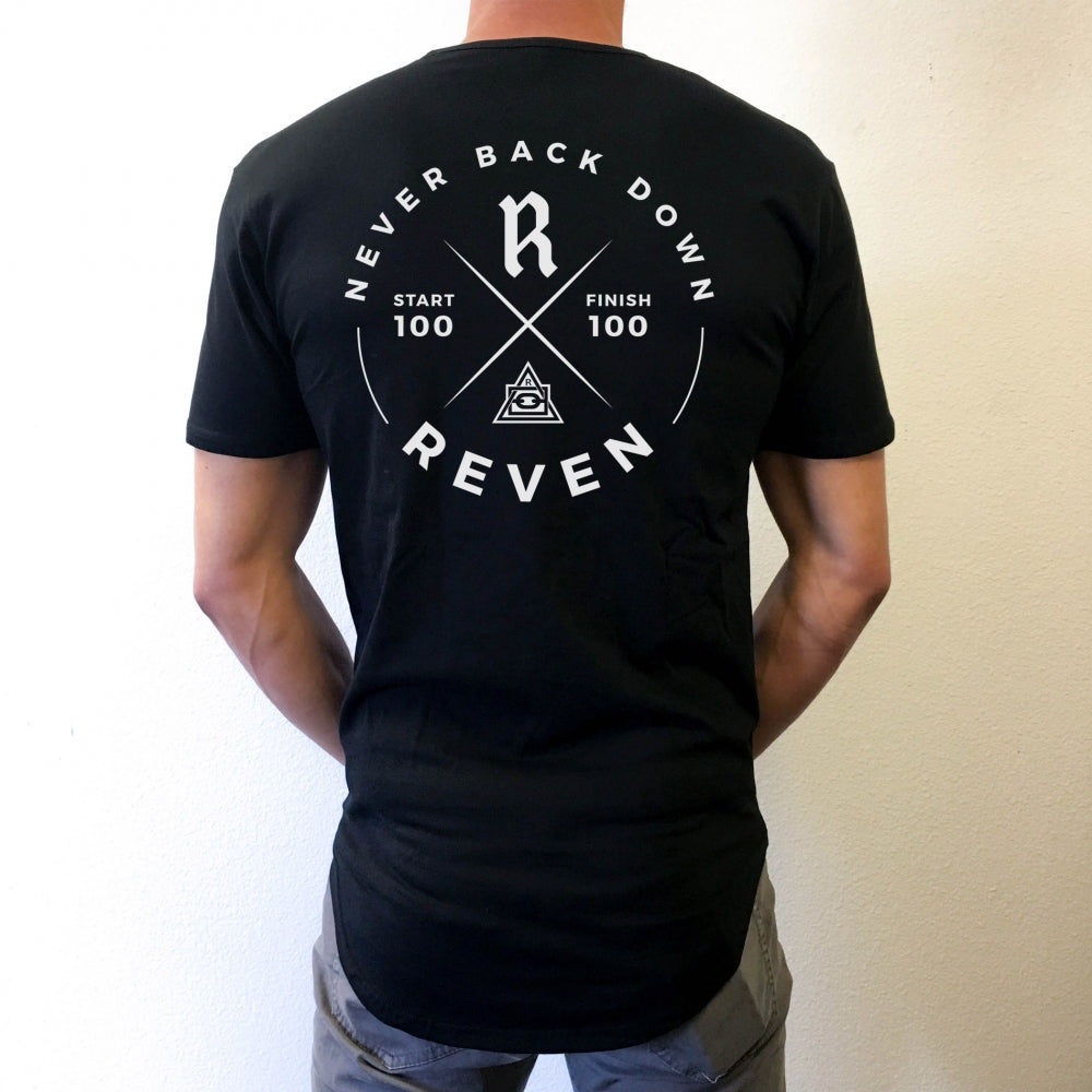 NEVER BACK DOWN SCOOP TEE - BLACK