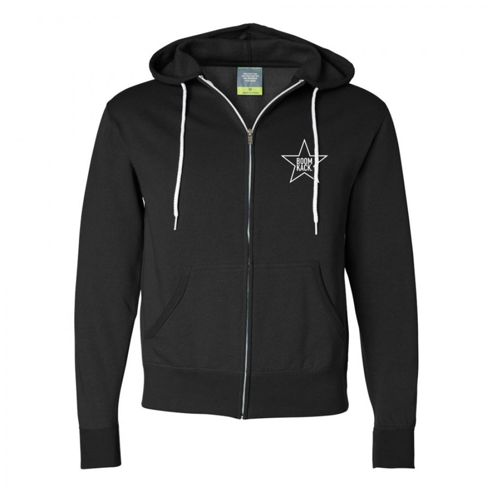BOOMKACK STAR CONTRAST ZIP HOODIE - BLACK