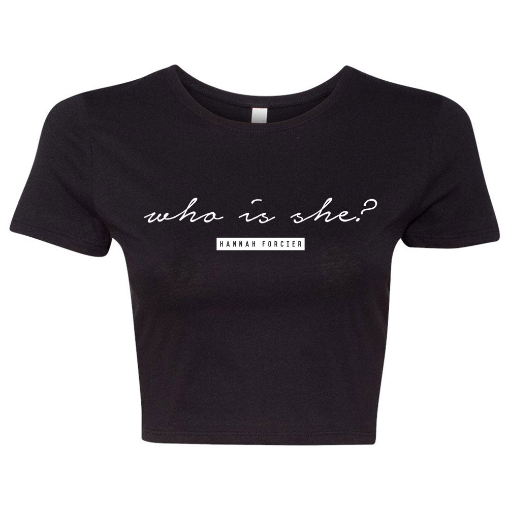 WHO IS SHE? CROP TEE - BLACK